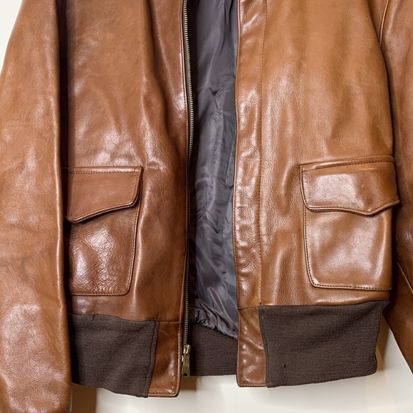 Mark Cross | 1950’s Vintage Brown Leather Brass Full Zip Flight Bomber Jacket 42 - Picture 4 of 17